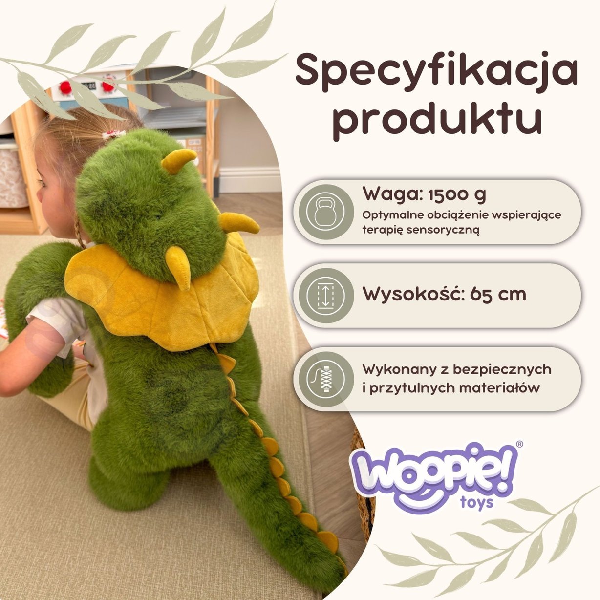 Pluszak Obciążeniowy Dinozaur Ciężkomiś 65 cm 1,5 kg WOOPIE