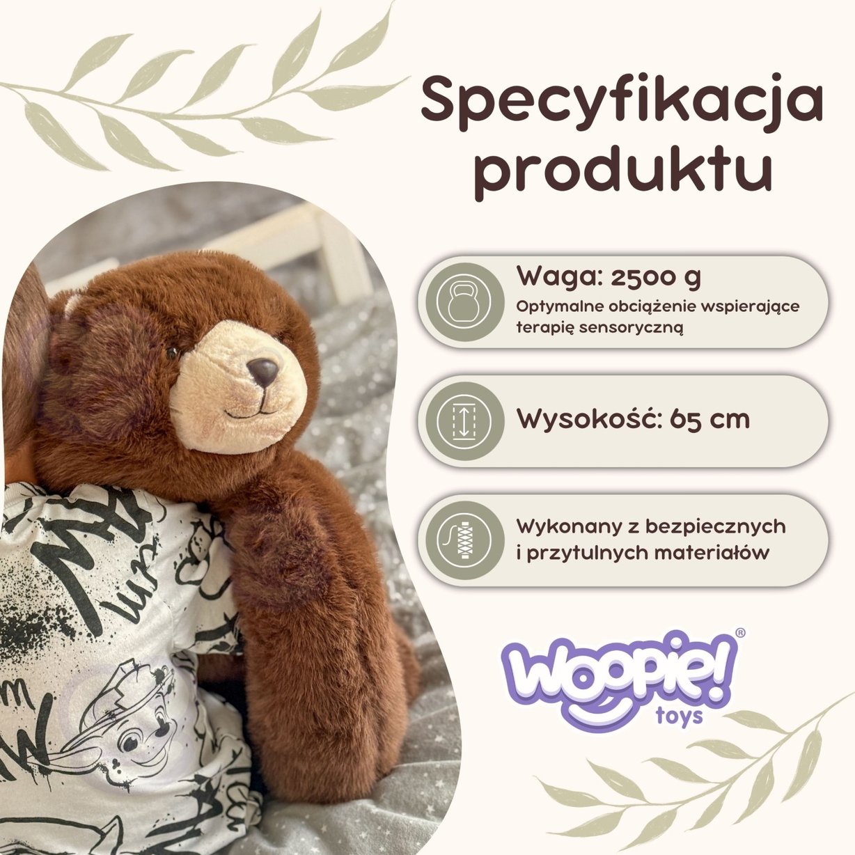 Pluszak Obciążeniowy Miś Niedźwiadek Ciężkomiś 65 cm 2,5 kg WOOPIE
