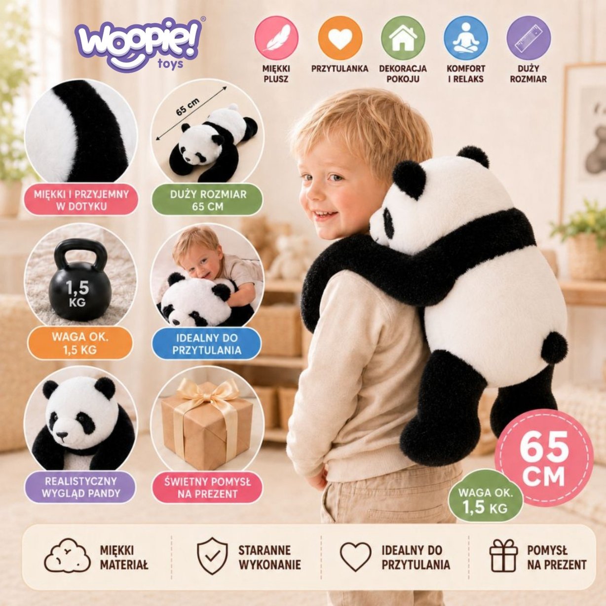 Pluszak Obciążeniowy Panda Ciężkomiś 65 cm 1,5 kg WOOPIE
