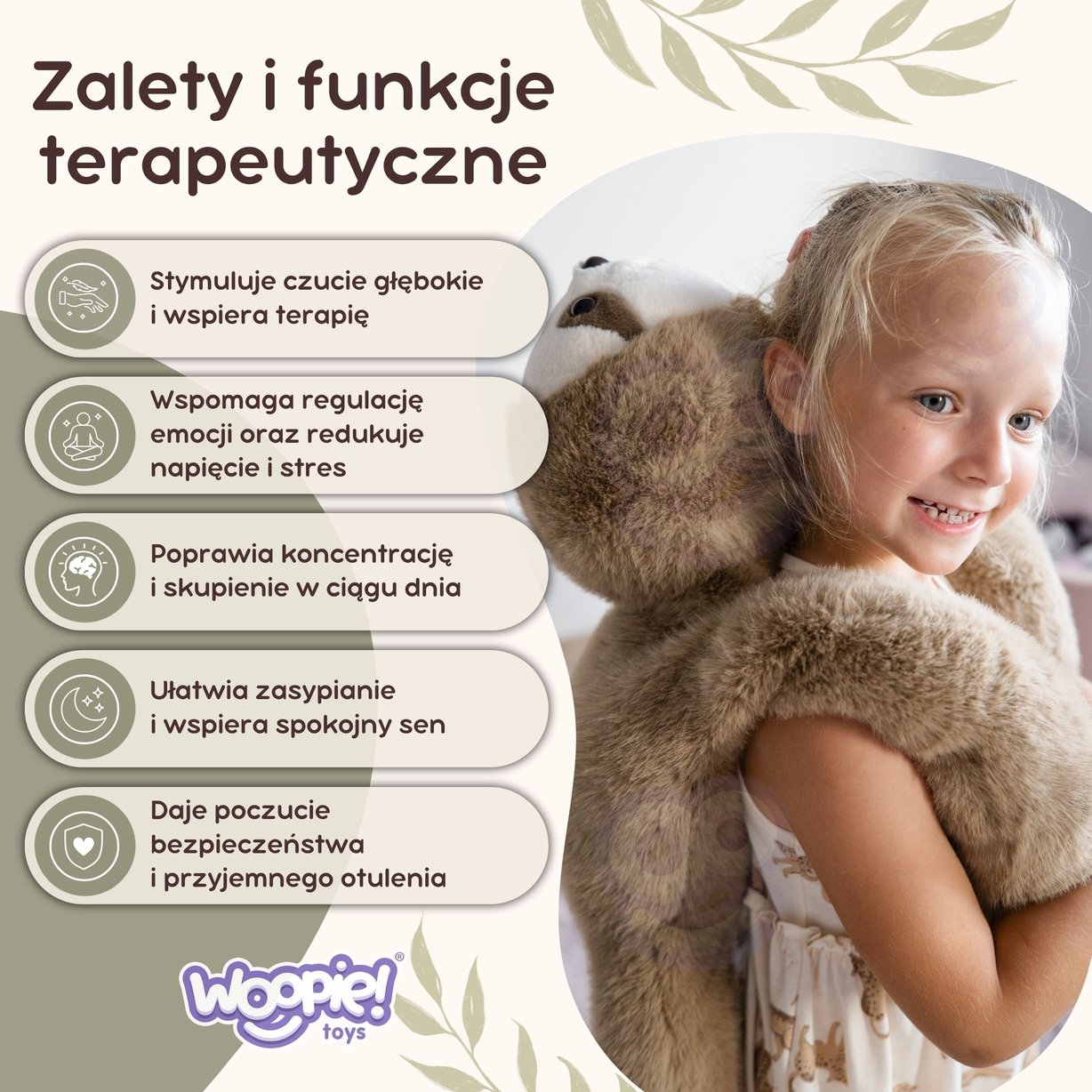 WOOPIE Leniwiec Obciążeniowy Pluszak Sensoryczny 1kg – zdjęcie 5