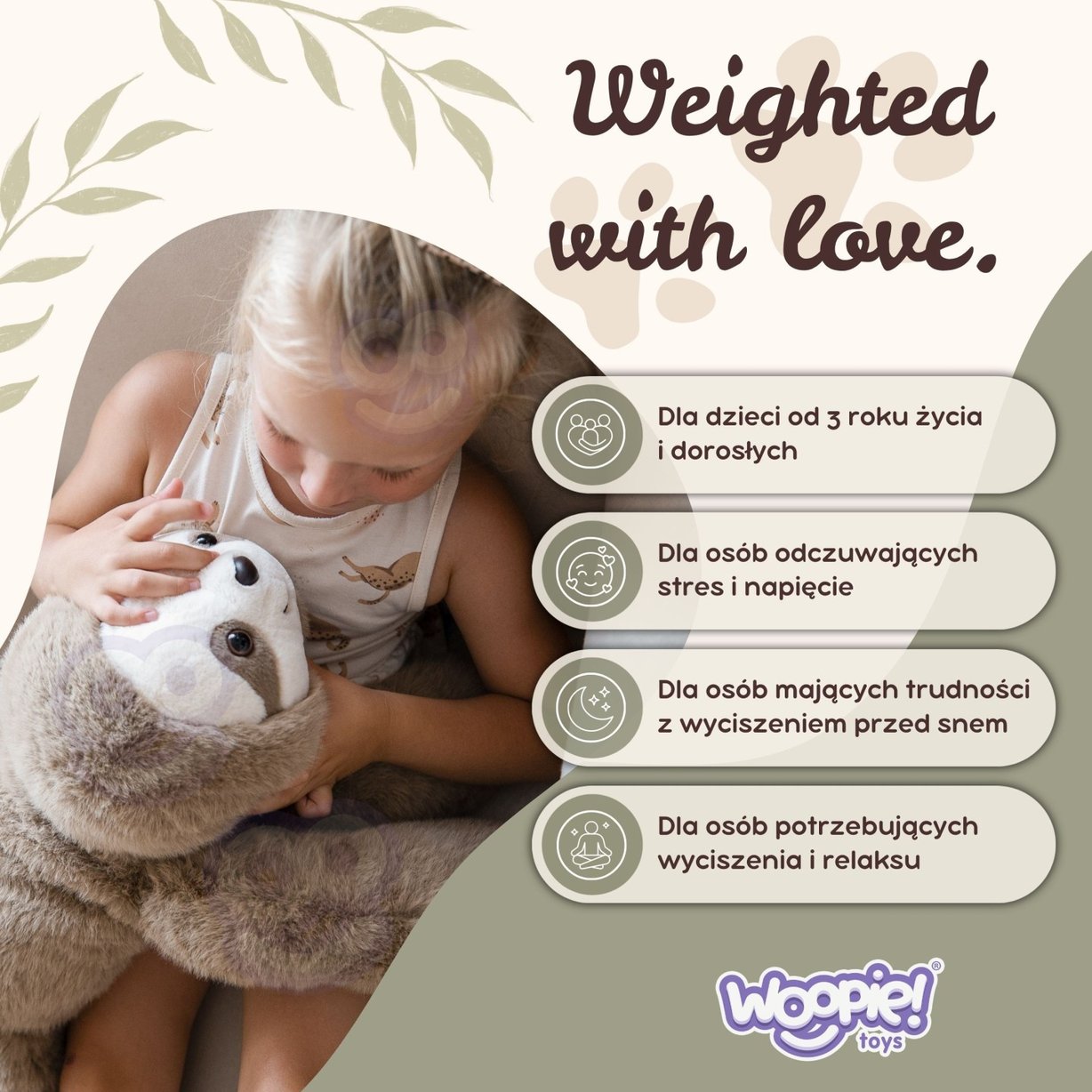 Pluszak Obciążeniowy Leniwiec Ciężkomiś 65 cm 1 kg WOOPIE