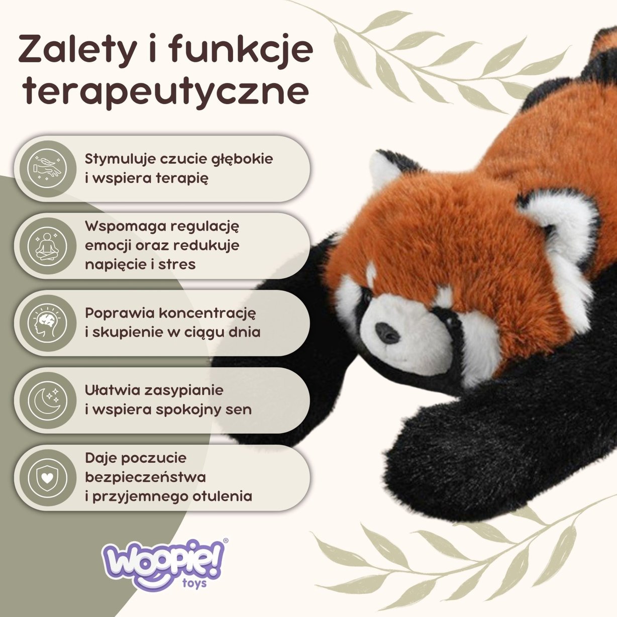 Pluszak Obciążeniowy Ruda Panda Ciężkomiś 65 cm 1,5 kg WOOPIE