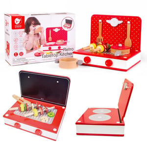 Drewniana Kuchnia 2w1 Grill + Kuchenka dla Dzieci 22el. CLASSIC WORLD