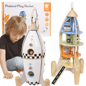 Drewniana Rakieta Domek dla Dzieci + Figurki Akc. CLASSIC WORLD