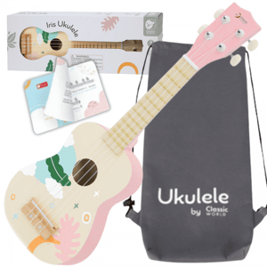 Drewniane Ukulele Gitara dla Dzieci Różowe CLASSIC WORLD