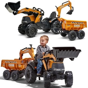 Traktor Case IH Backhoe Pomarańczowy z Przyczepką Ruchoma Łyżka FALK