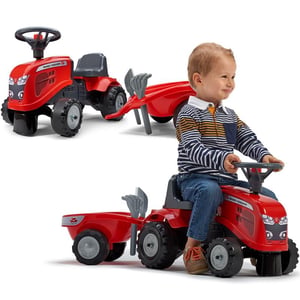 Traktorek Baby Massey Ferguson Czerwony z Przyczepką + akc. Od 1 roku FALK