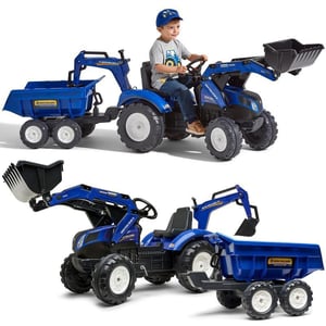 Traktorek New Holland na Pedały Niebieski z Przyczepką od 3 Lat FALK