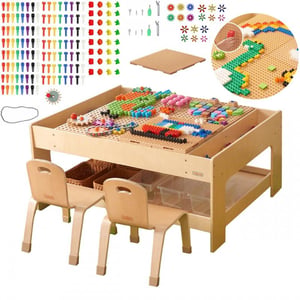Drewniany Stół Edukacyjny + Akcesoria STEM WALL + 135 Klocków MASTERKIDZ