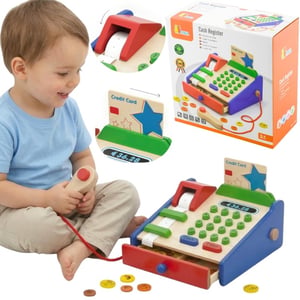 Drewniana Kasa Sklepowa z Akcesoriami Skaner Montessori VIGA Toys