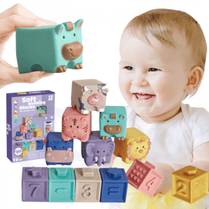 Klocki Sensoryczne Układanka do Ściskania Dźwięk Nauka Liczenia 12 el. WOOPIE BABY