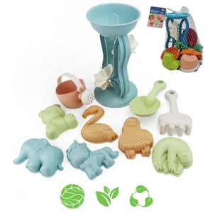 Zestaw do Piasku z Kołowrotkiem i Konewką 10 el. Biodegradowalny Organiczny Materiał WOOPIE GREEN