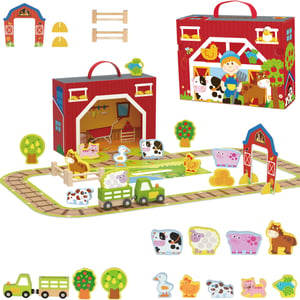 Drewniana Farma w Walizce Figurki Pojazdy TOOKY TOY