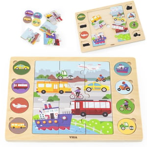 Drewniane Puzzle Odgadnij po Cieniu - Środki Transportu Układanka 17 el. VIGA