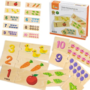 Zestaw Drewniane Puzzle Dopasuj Liczby Układanka Montessori VIGA