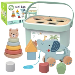 Pudełko Sorter Box 3w1 Klocki Piramidka Słonik FSC WOOPIE GREEN