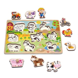 Drewniane Puzzle Montessori Farma z Pinezkami do Dopasowania WOOPIE GREEN