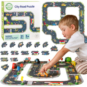 Droga Puzzle dla Dzieci Autostrada Makieta 21 el. Certyfikat FSC WOOPIE GREEN