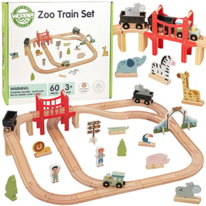 Drewniana Kolejka ZOO Zestaw XL Pociąg na Magnes Tor 60 el. FSC WOOPIE GREEN