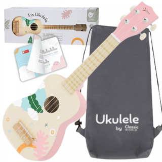 Drewniane Ukulele Gitara dla Dzieci Różowe CLASSIC WORLD