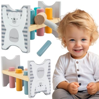Drewniana Ławeczka Przebijanka Wbijanka z Młotkiem Montessori VIGA PolarB