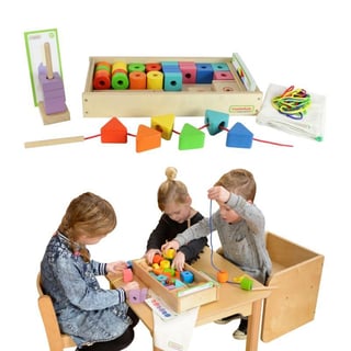 Duża Drewniana Nawlekanka Sznurowanka Montessori 41,4x20,1x6,3 cm MASTERKIDZ