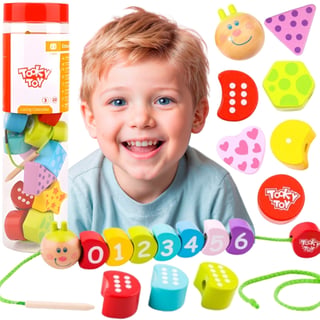 Drewniane Klocki do Nawlekania Gąsienica Nauka Liczenia 20 el. TOOKY TOY