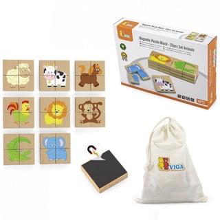 Drewniane Puzzle Magnetyczne Zwierzęta Układanka Certyfikat FSC VIGA