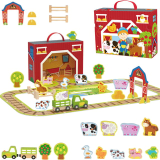 Drewniana Farma w Walizce Figurki Pojazdy TOOKY TOY