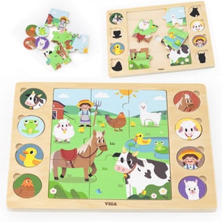 Drewniane Puzzle Odgadnij Po Cieniu - Farma Układanka 17 el. VIGA