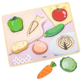 Drewniane Puzzle Układanka Montessori 2w1 Figurki Warzywa VIGA