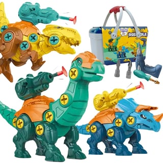 Zestaw Dinozaury do Skręcania 3 szt. Zestaw Konstrukcyjny w Pudełku + Wiertarka i Śrubokręt WOOPIE