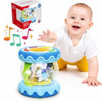 Bębenek Muzyczny Pozytywka i Projektor 3w1 Niebieski WOOPIE BABY