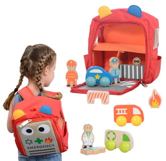 Centrum Alarmowe w Plecaku z Drewnianymi Figurkami i Pojazdami MASTERKIDZ
