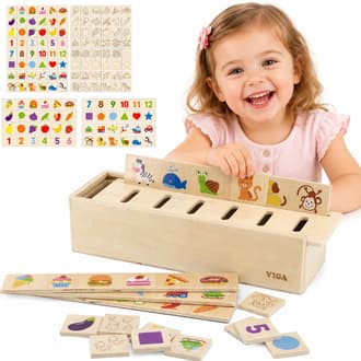 Drewniany Sorter Edukacyjny Montessori Zwierzątka Owoce Warzywa Liczby VIGA