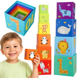 Magic Box Klocki Układanka Wieża z 10 Pudełek Zwierzęta i Cyfry CLASSIC WORLD