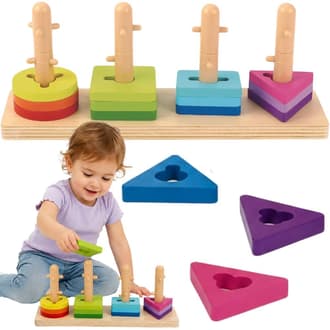 Drewniany Sorter Kształtów i Kolorów Montessori z 4 Wieżami TOOKY TOY