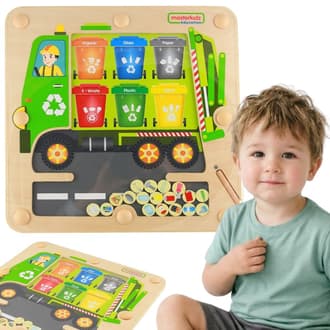 Magnetyczna Tablica Segregacja Śmieci Ciężarówka do Recyklingu z 6 Pojemnikami MASTERKIDZ