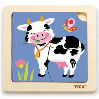 Poręczne Drewniane Puzzle Krówka VIGA