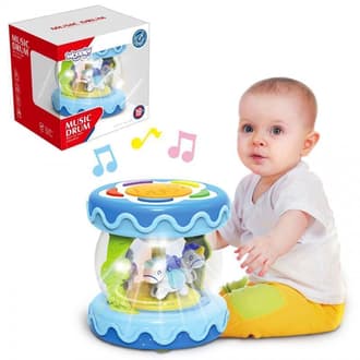 Bębenek Muzyczny Pozytywka i Projektor 3w1 Niebieski WOOPIE BABY