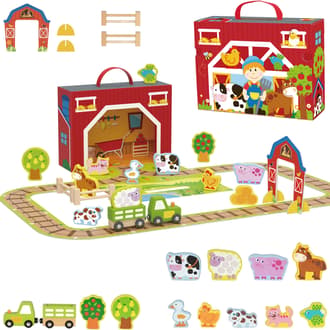 Drewniana Farma w Walizce Figurki Pojazdy TOOKY TOY