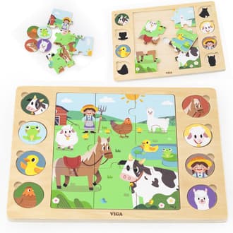 Drewniane Puzzle Odgadnij Po Cieniu - Farma Układanka 17 el. VIGA