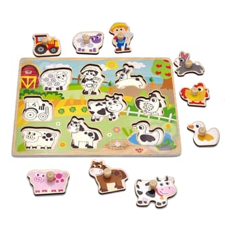 Drewniane Puzzle Montessori Farma z Pinezkami do Dopasowania WOOPIE GREEN