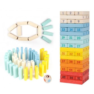Drewniana Gra Zręcznościowa Wieża Kostki Domino Zestaw Deluxe CLASSIC WORLD