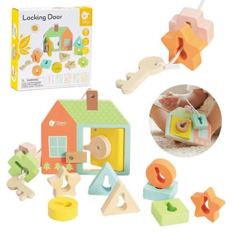 Drewniana Przeplatanka Klocki do Nawlekania Klucze i Drzwi Montessori 11 el. CLASSIC WORLD