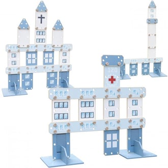 Ogromne Klocki Konstrukcyjne Drewniane Zestaw Szpital Kościół Wieża 97 el. CLASSIC WORLD EDU