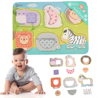 Układanka Klocki Puzzle dla Dzieci Zwierzęta Dopasuj Nauka Kształtów Kolorów Montessori 6 el. CLASSIC WORLD