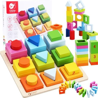 Układanka Nauka Kształtów i Liczenia 5w1 Domino Sorter Montessori 28 el. CLASSIC WORLD