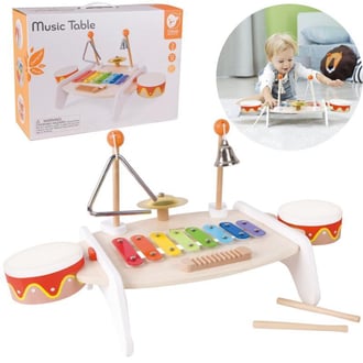 Zestaw Instrumenty Muzyczne dla Dzieci Ksylofon Tarka Cymbałki Bębenki Talerz Pałeczki Trójkąt Dzwonek 9 el. CLASSIC WORLD