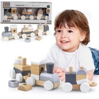 Drewniana Kolejka z Wagonikami do Ciągania + Klocki VIGA Toys